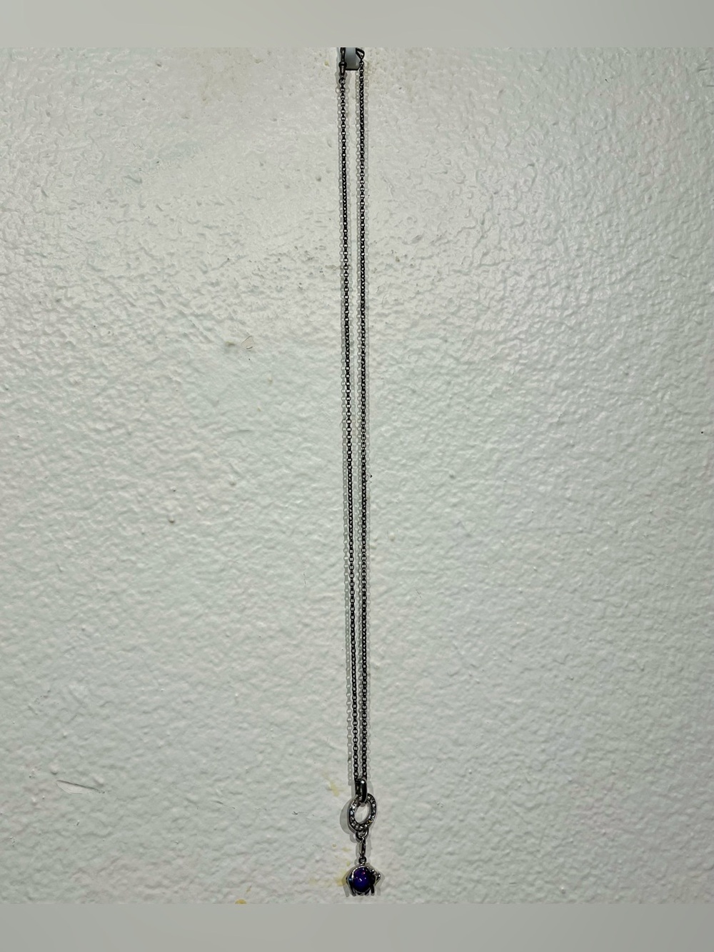 Vintage Y2K Silver Necklace with Purple Crystal Pig Pendant - Picture 2 of 6